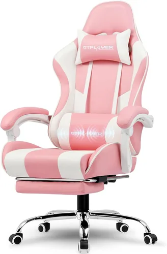 Vista 14 de GTPLAYER Silla para videojuegos, silla de computadora con reposapiés y soporte lumbar, silla de juego ajustable en altura con asiento giratorio