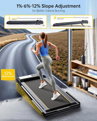 Vista 2 de Walking Pad Treadmill with 12% Incline, 4 in 1 Folding Treadmill for Home/Office with Handle Bar, 2.5HP Under Desk Treadmills Portable Walking Pad