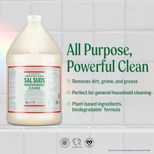 Vista 2 de Dr. Bronner's Pure-Castile Magic Soap Paquete variado y jabón corporal líquido limpiador biodegradable Sal Suds, limpiador multiusos, vegano, libre