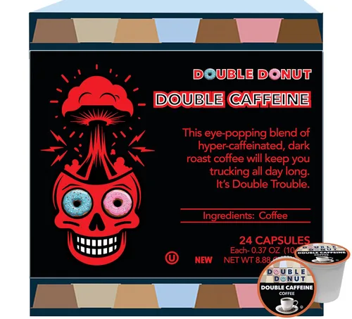 Vista 122 de Double Donut Coffee Cápsulas de Café Half Caff, Cápsulas de Café de Media Cafeína de Porción Individual para Cafeteras Keurig K Cup, Tostado Medio