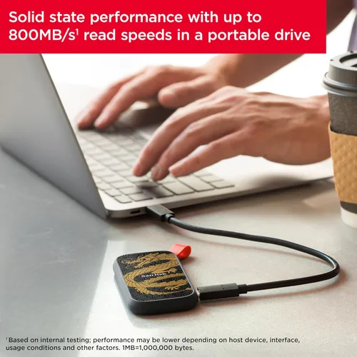 Vista 4 de SanDisk 1TB SSD portátil, Edición Dragón - Hasta 800MB/s, USB-C, USB 3.2 Gen 2, Firmware actualizado - Unidad de estado sólido externa