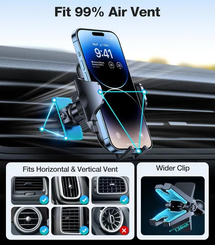 Vista 2 de VICSEED Mejora Soporte Ultra Estable para Teléfono de Coche【Doble Cierre con Clip Metálico】 Soporte Universal para Ventilación de Coche, Soporte