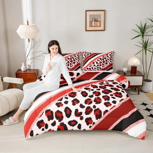 Vista 51 de Juego de edredón para niños con estampado de leopardo, tamaño Queen, juego de ropa de cama de moda de piel de guepardo abstracto, decoración