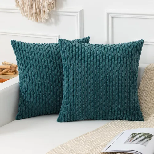 Vista 128 de Kevin Textile - Juego de 2 fundas de almohada decorativas de pana suave, estilo bohemio, a rayas, decoración del hogar para sofá, cama, sofá y sala