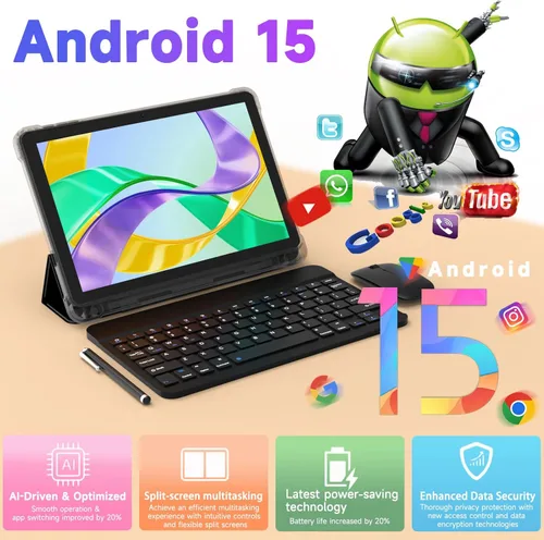 Vista 4 de DIGITHINK Tablet PC de 128 GB 10 pulgadas Android 15.0, tabletas Android, DDR4 4 GB RAM+16 GB Extender 20GB ROM 2MP+8MP Cámara dual, 2.4G+5G WiFi