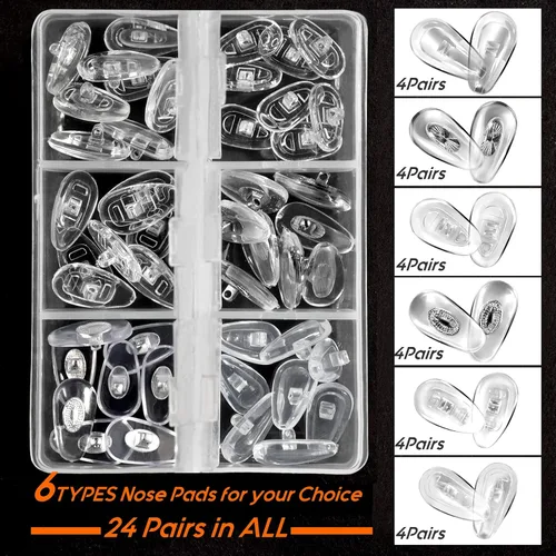 Vista 4 de Almohadillas de nariz para gafas, TEKPREM Kit de herramientas de reparación de repuesto con 24 pares de almohadillas de nariz para gafas con 6 tipos
