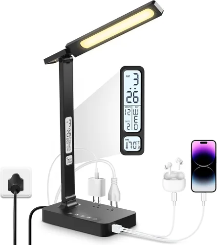 Vista 9 de Infiway Lámparas LED de escritorio para oficina en casa: lámpara de escritorio con puerto de carga USB - 1 USB-A, 1 puerto tipo C, 2 tomas