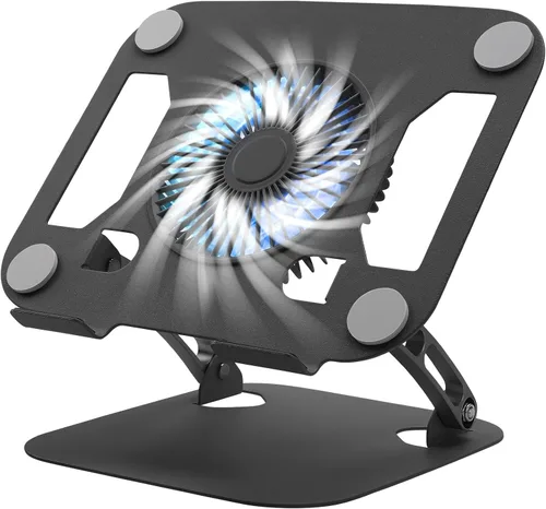 Vista 18 de SHUWEI Almohadilla de refrigeración para laptop para juegos con base de rotación de 360°, soporte ergonómico de refrigeración de aluminio para Negro