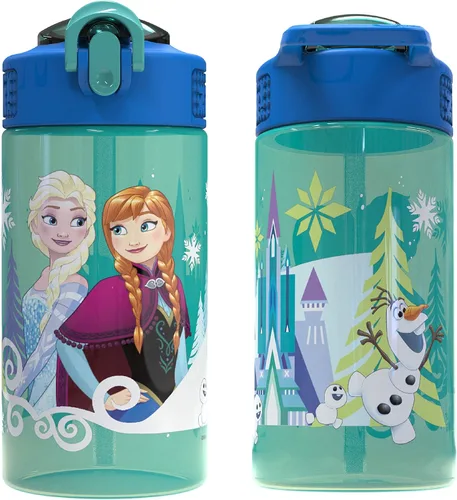 Vista 9 de Zak Designs Disney Frozen 2 - Cubierta de boquilla para niños y asa de transporte integrada hecha de plástico, diseño de botella de agua a prueba