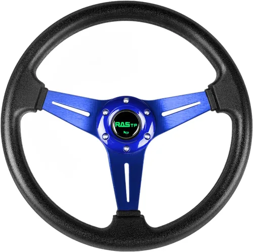 Vista 11 de RASTP Volante de carreras universal de 13.8 pulgadas, 6 pernos, agarre de vinilo y aluminio con botón de claxon para auto - Negro