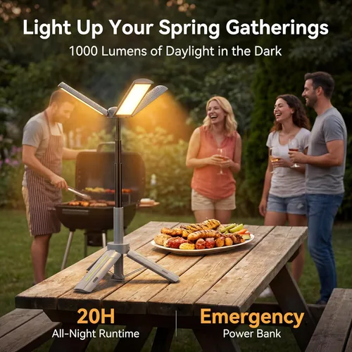 Vista 2 de BUBRA Luces telescópicas de campamento de 40 pulgadas con soporte, luz LED recargable de trabajo de 8000 mAh y linterna de campamento, lámpara