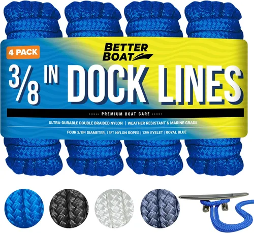 Vista 13 de Líneas de muelle para barcos de 1/2 pulgada x 25 pies, paquete de 2 cuerdas de nailon trenzado doble con bucle de 12 pulgadas, línea de amarre