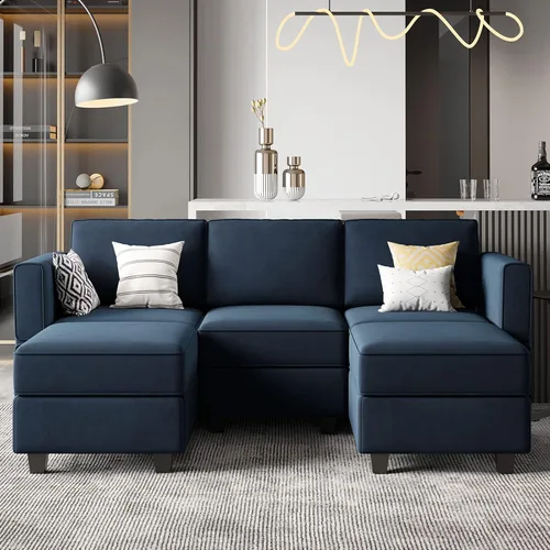 Vista 20 de Belffin - Sofá modular de terciopelo con asientos de almacenamiento, sofá de 3 plazas para sala de estar, color negro
