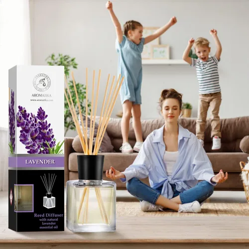 Vista 6 de Difusor de varillas con aceite esencial natural de lavanda, 6.8 onzas líquidas, difusor de varillas perfumado, juego de regalo con varillas