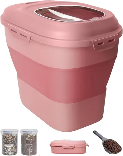Vista 11 de Contenedor de almacenamiento de alimentos para perros de 30 a 35 libras, contenedor plegable de comida para perros con tapas herméticas, ruedas