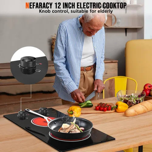 Vista 2 de Estufa eléctrica de 2 quemadores de 110 V, enchufe eléctrico de 12 pulgadas, estufa eléctrica de 2000 W con control de perilla, encimera y estufa