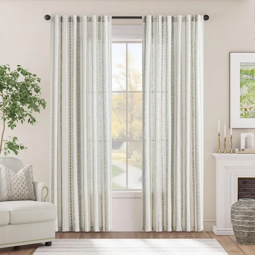 Vista 21 de jinchan Cortinas de lino bohemias para sala de estar, cortinas semitransparentes para dormitorio, 63 pulgadas de largo, cortinas de granja