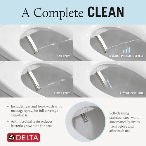 Vista 2 de Delta Faucet Refresh - Asiento de inodoro eléctrico alargado de alta calidad, bidé de agua caliente, bidé de asiento con calefacción, accesorio