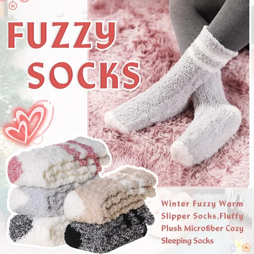 Vista 2 de Eyean Calcetines mullidos para mujer, suaves, cálidos, esponjosos, para invierno, para dormir, térmicos, casuales, acogedores, para el hogar
