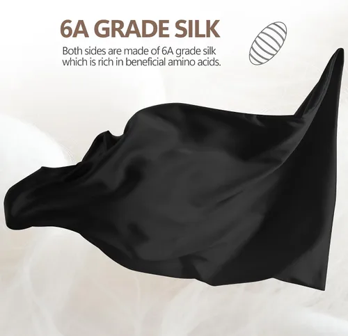 Vista 3 de Fundas de almohada de seda King - Funda de almohada de lujo 6A 100% seda de morera para cabello y piel, antiarrugas, refrescantes y suaves Negro