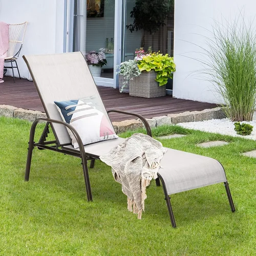 Vista 3 de COSTWAY Sillón de patio al aire libre, tumbona, tela ajustable, reclinable, reposabrazos para piscina (gris)