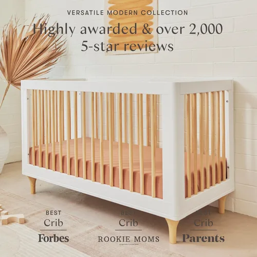 Vista 4 de Babyletto Lolly Cuna convertible 3 en 1 con kit de conversión de cama para niños pequeños en blanco y natural, certificado Greenguard Gold