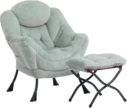 Vista 23 de HollyHOME - Silla perezosa con otomano plegable, sillón de ocio acentuado y cómodo, taburete plegable con reposapiés, sofá de ocio y silla