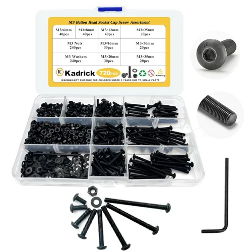 Vista 9 de Kadrick Tornillos métricos pequeños adecuados para impresora 3D DIY, surtido de tornillos y tuercas M3 de 400 piezas, cabeza de casquillo hexagonal