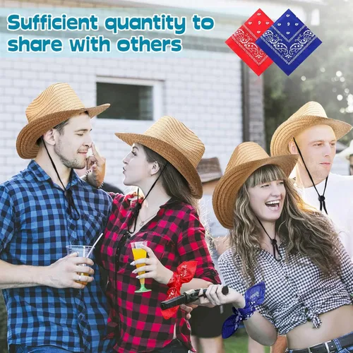 Vista 5 de SATINIOR 12 Set Straw Cowboy Hats & Bandanas - Cowboy Party Hat Costume with Head Bandana
