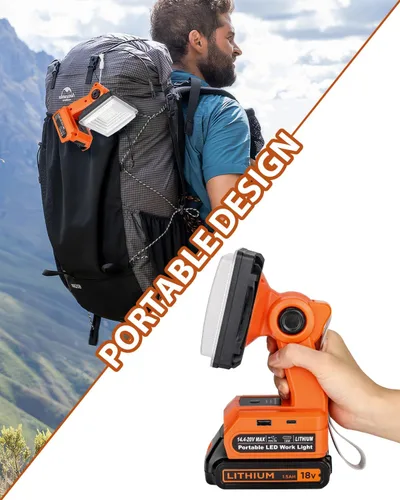 Vista 5 de Adisipsoarin Luz de trabajo LED inalámbrica para batería Black and Decker de 20 V, reflector LED de 25 W con puertos de carga rápida USB-A y USB-C