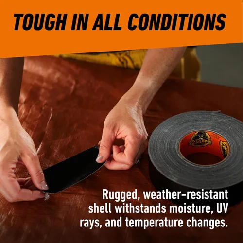 Vista 5 de GORILLA Cinta adhesiva para conductos, cinta negra, 1.88 pulgadas x 50 yardas (paquete de 1) - Resistente para uso pesado y resistente a