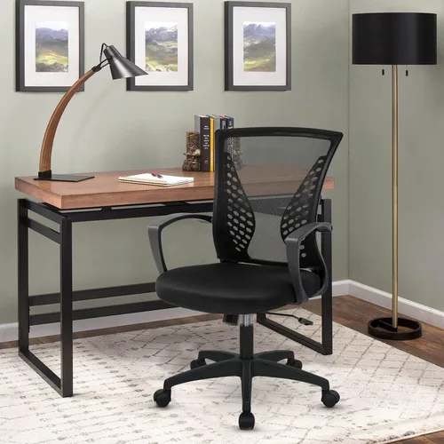 Vista 2 de Silla de malla para computadora de oficina, ergonómica, con respaldo medio, giratoria, con reposabrazos, altura ajustable, soporte lumbar x