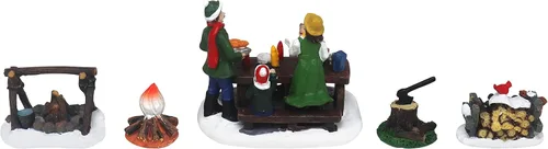 Vista 5 de Juego de 5 figuras de escena de picnic para pueblo de Navidad, complemento perfecto para tus decoraciones de interiores de Navidad y exhibiciones