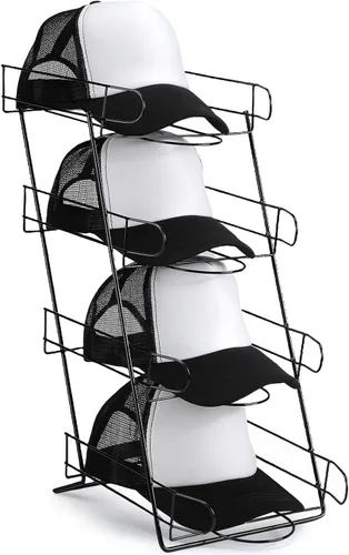 Zonon Soporte de exhibición de sombreros de 4 niveles de alambre para encimera, estante de exhibición de sombreros de béisbol boutique para Negro