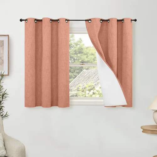 Vista 36 de Cortinas Opacas de Lino Azul Bebé para Guardería de 40 Pulgadas de Largo, 2 Paneles, Cortinas Cortas con Aislamiento Térmico Boho de Bloqueo Total