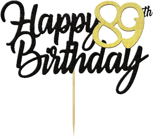 Decoración para tartas de cumpleaños 89 con purpurina para 89 aniversario, decoración de cumpleaños de 89 años, decoraciones doradas para tartas de