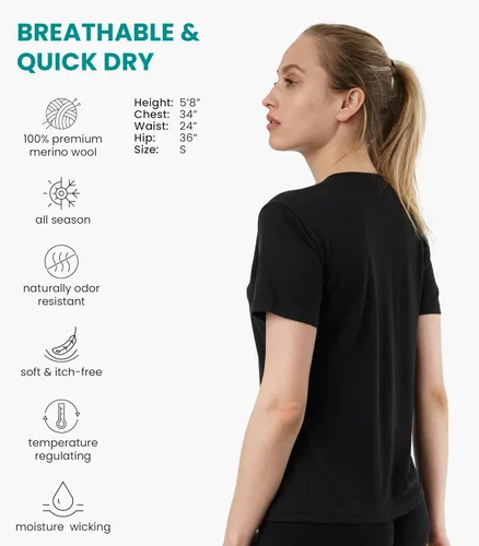 Vista 2 de Merino.tech Camisa de lana merino para mujer - 100% lana merino capa base mujer camiseta de manga corta