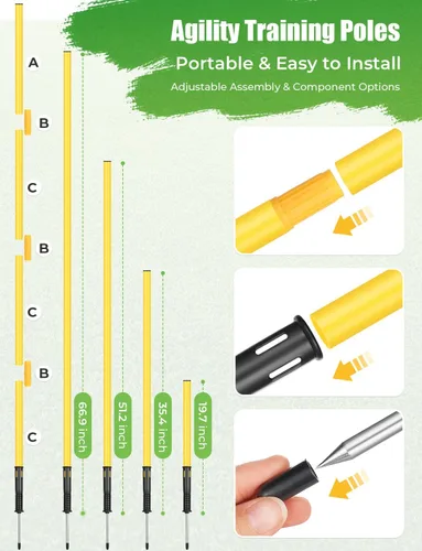 Vista 5 de GHB Soccer Agility Training Equipment, 6 Agility Poles, 20ft Speed Ladder, 12 Disc Cones, Resistance Parachute, Jump Rope, 5 Resistance Bands
