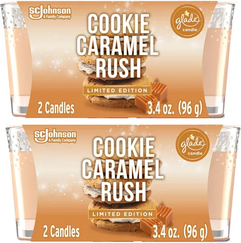 Glade Velas en frasco, velas aromáticas infundidas con aceites esenciales, velas ambientadoras, 4 velas de 3.4 onzas (Cookie Caramel Rush)