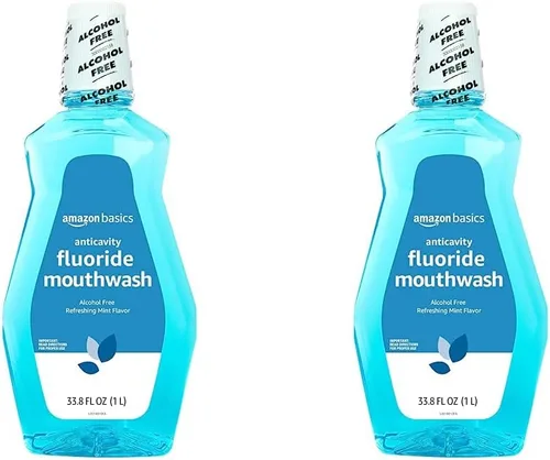 Vista 7 de Amazon Basics Enjuague bucal con flúor para adultos, anticaries y sin alcohol, refrescante sabor a menta, 1 litro, 1 paquete