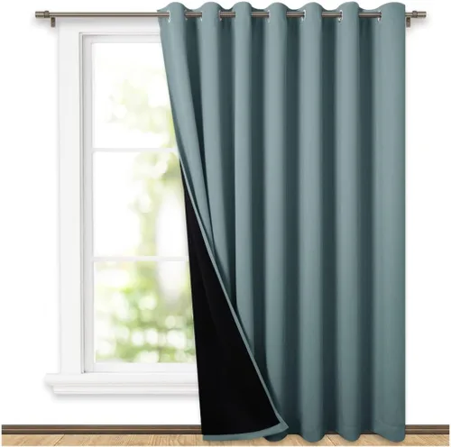 Vista 86 de NICETOWN Cortinas 100 % opacas con aislamiento térmico, panel de cortina deslizante de rendimiento que reduce el ruido con forro negro, bloqueo