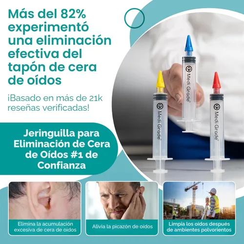 Vista 2 de Medi Grade Jeringa para Oídos con Eliminación de Cera de Oído con 3 Puntas de Cuatro Corrientes - Limpiador de Oídos con Irrigación de Agua
