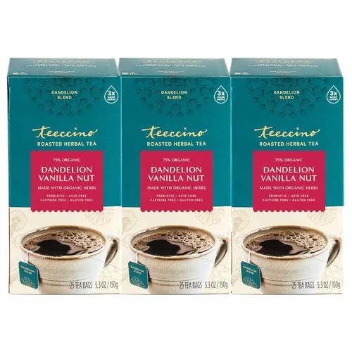 Vista 11 de Teeccino Té Chai rojo de diente de león, 25 bolsas de té, sin cafeína, té de hierbas tostadas con prebióticos, 3 veces más hierbas que las bolsas