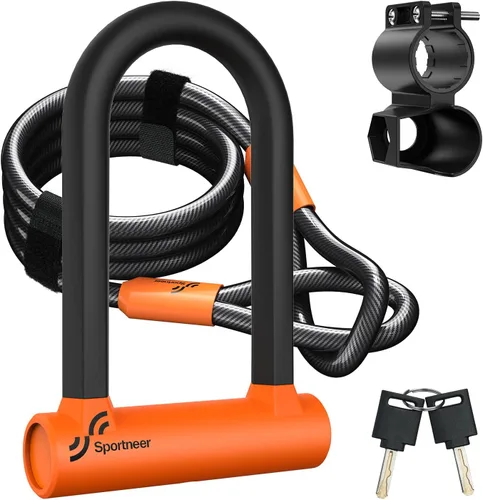 Vista 12 de Sportneer Candado para Bicicleta: Candado en U Resistente Antirrobo para Bicicleta con Cable de Acero de Seguridad de 1,5 m - Candado en U