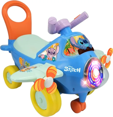 Vista 6 de Kiddieland Disney Stitch Lights & Sounds Activity Plane Ride-On, juguete de Avión de pie a suelo para niños pequeños de 1 a 3 años con hélices
