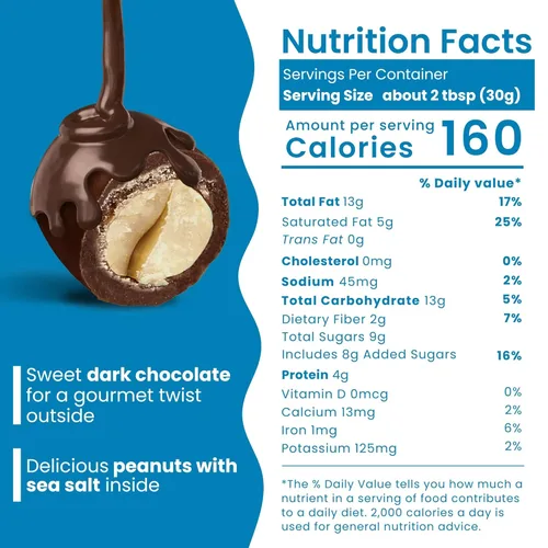 Vista 2 de Nutic Cacahuetes cubiertos de chocolate oscuro con sal marina, 1 libra, aperitivo gourmet de lujo ideal para los amantes del chocolate negro