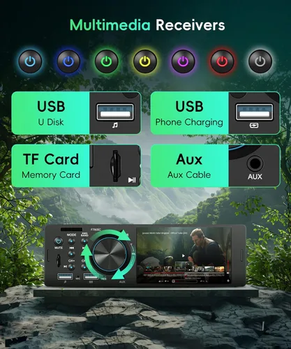 Vista 3 de Estéreo de auto de un solo DIN con Apple CarPlay, Android Auto, Sellrich pantalla táctil IPS de 4 pulgadas, Bluetooth 5.1, radio FM/RDS, unidad