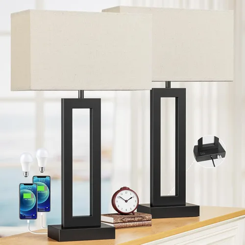 Vista 18 de Seealle - Juego de 2 lámparas de mesita de noche para dormitorios - Lámpara de mesita táctil con USB C+A, lámparas de sala de estar regulables de 3