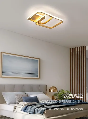 Vista 2 de Lámpara de techo cuadrada moderna regulable para sala de estar, dormitorio, cocina, lámpara de techo LED acrílica dorada con control remoto