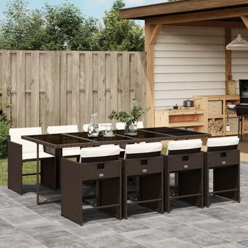 Vista 13 de 9 Piece Patio Dining Set Outdoor Furniture PE Rattan & Acacia Wood Black Rectangular Modern Design for Garden, Terrace, and Balcony